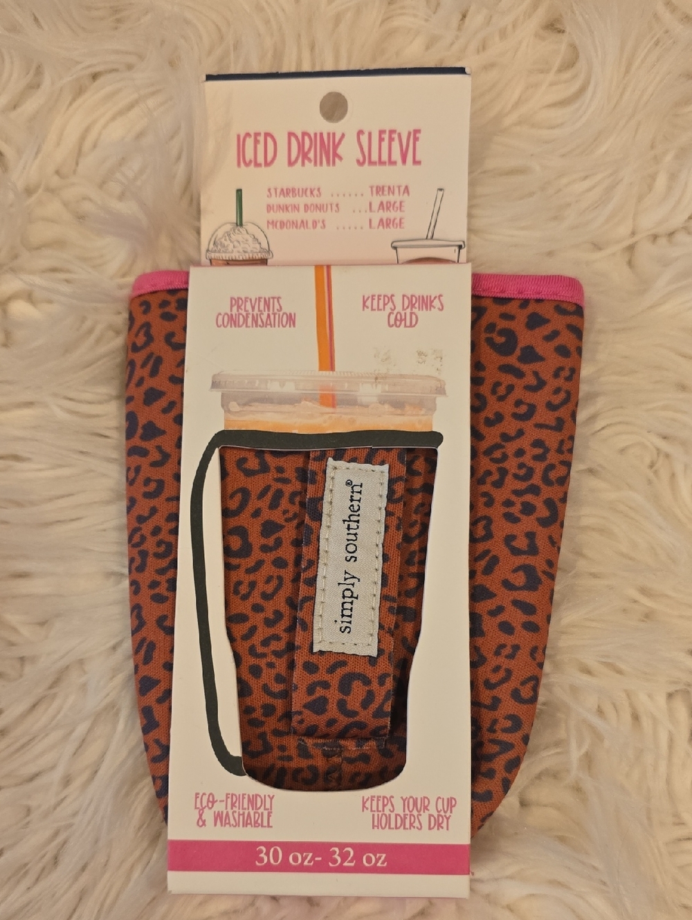 Simply Southern Brown Leopard Iced Drink Sleeve with Pink Trim